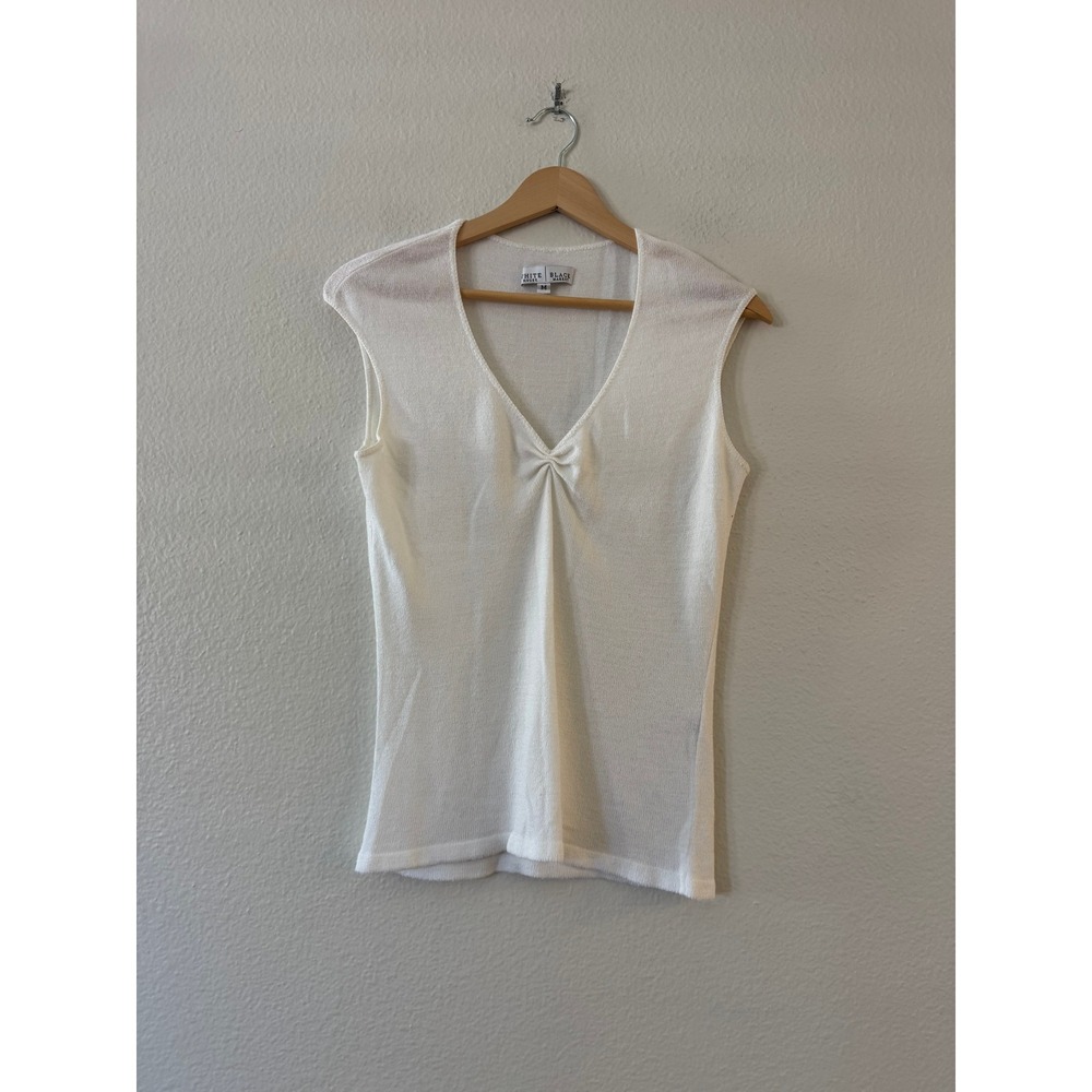 White House Black Market Knit Tank Top Ruched V-Neck Size M White Excellent